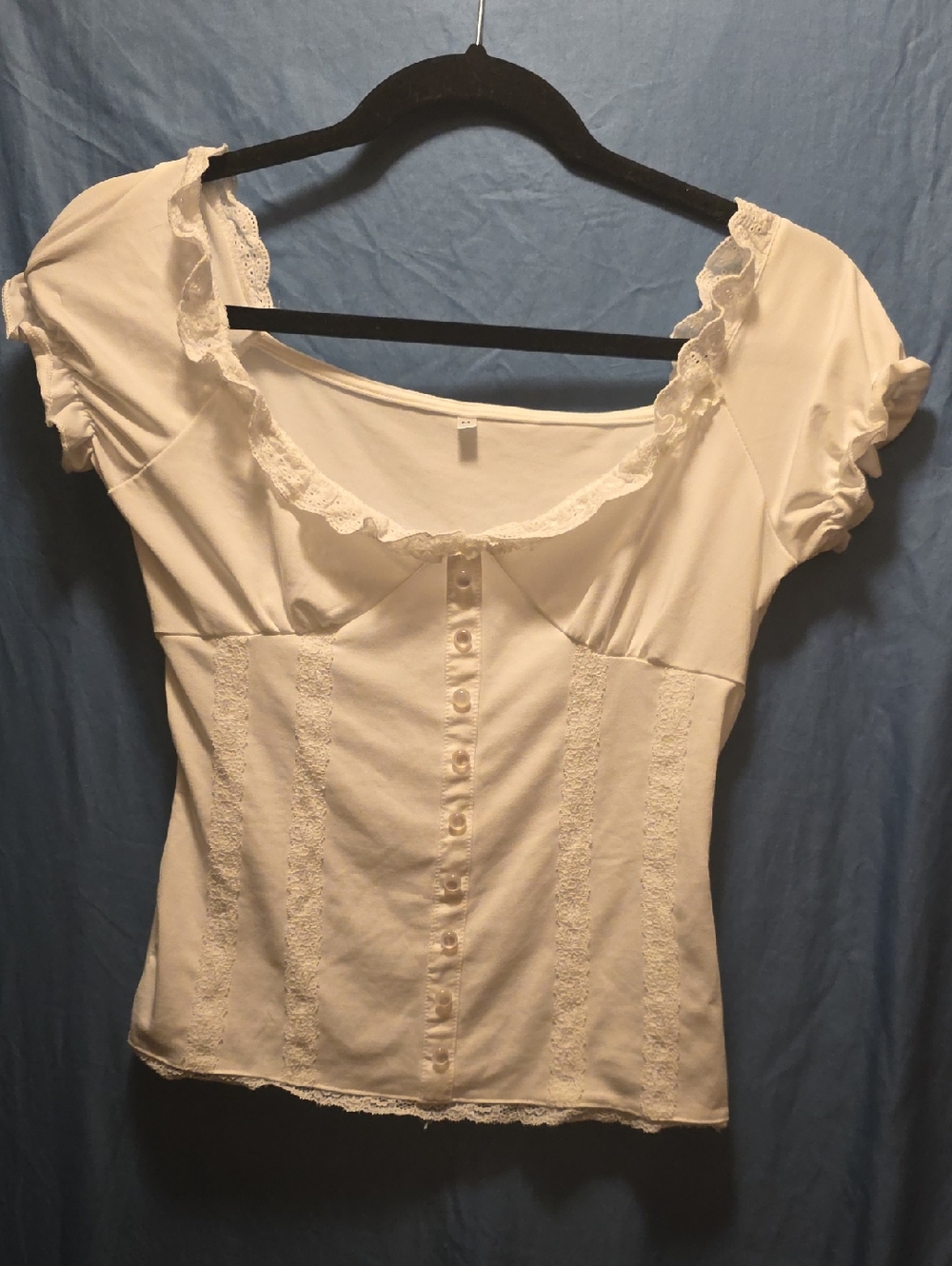 Ivory Lace-Trim Button Front Top